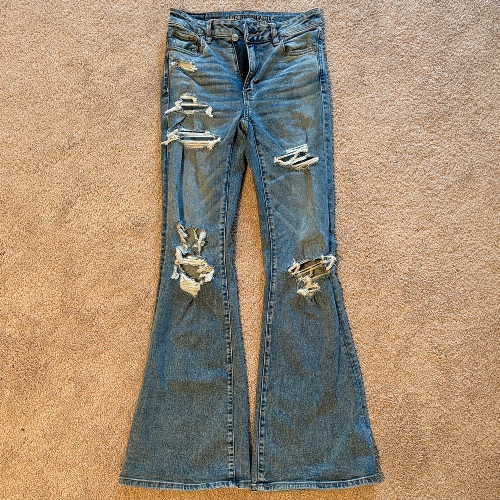 American Eagle Outfitters Ripped Blue Flare Jeans
